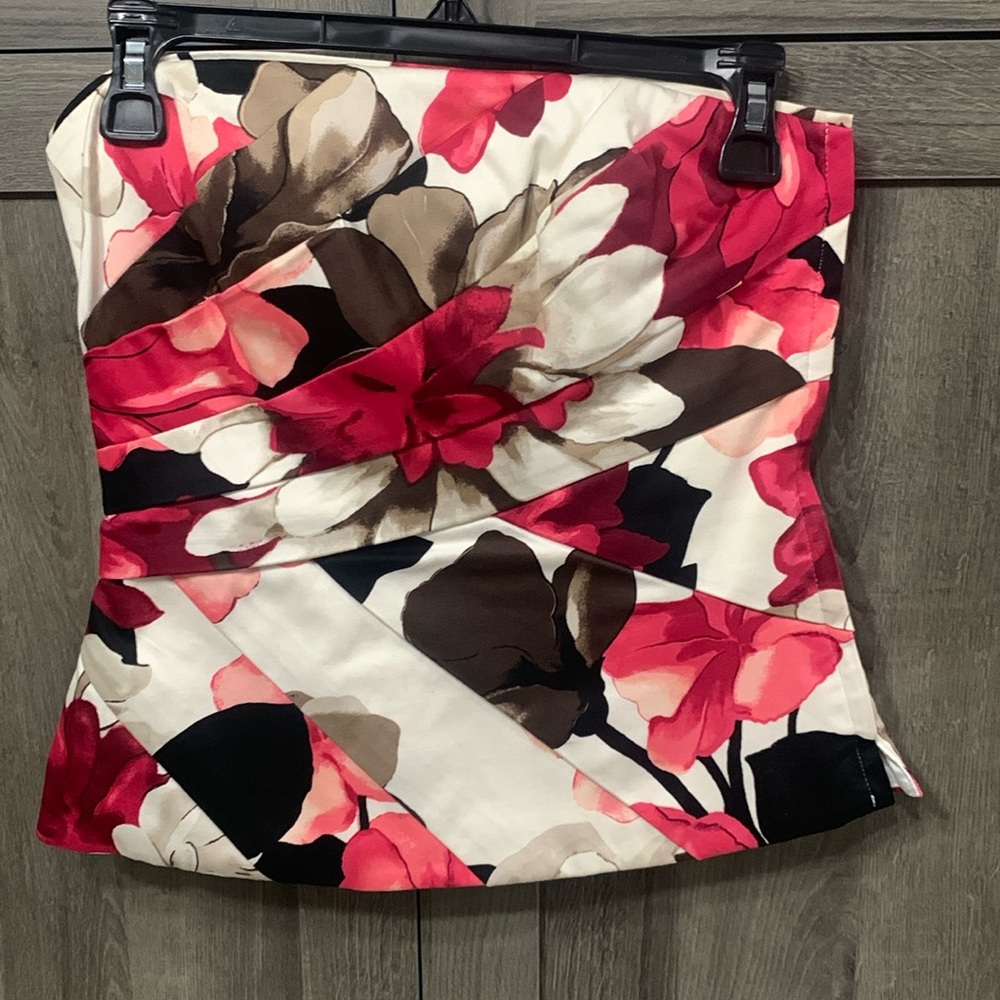 White House Black Market Magenta Pleated Floral Bustier Corset Top Women's 0